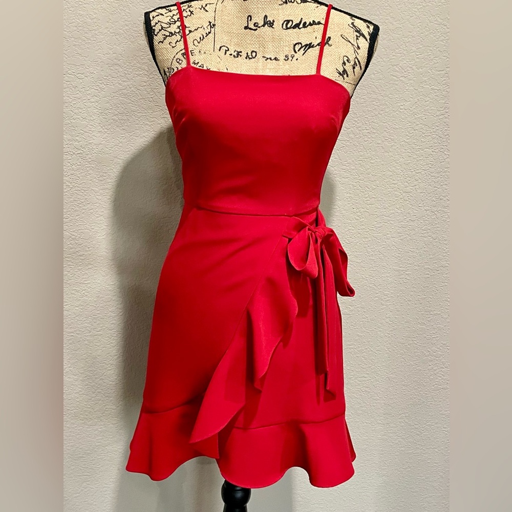 Gianni Bini Red Asymmetrical Ruffled Wrap Sundress
